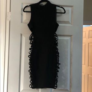 Sexy laced up open side little black dress